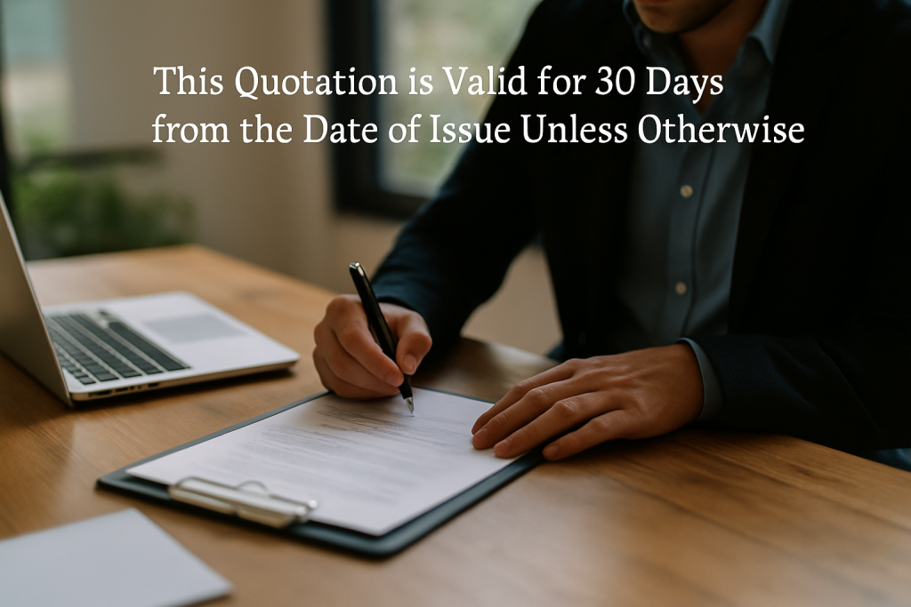 This Quotation is Valid for 30 Days from the Date of Issue Unless Otherwise