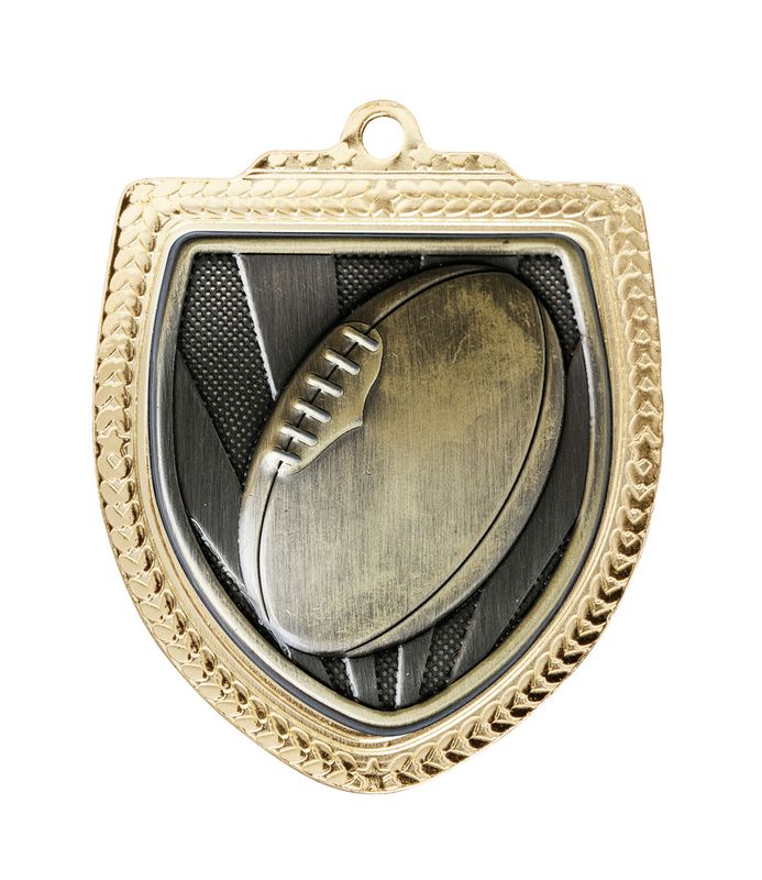 Shield Aussie Rules Ball Gold Medal 80mm